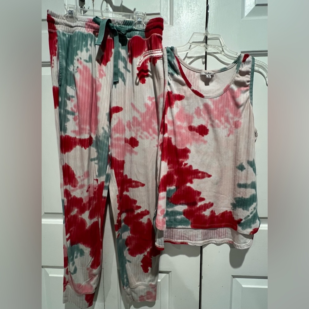 2 Pc PJ Set❤️💚Colorful Tie-Dye Lounge Set, Sleeveless Top & Pants w Pockets